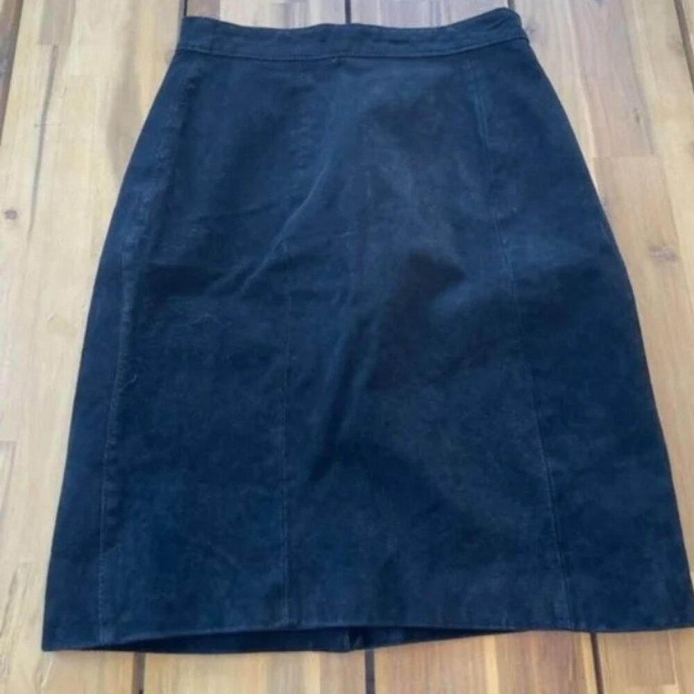 Vintage Black Suede Leather Pencil Skirt